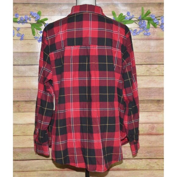 NWT St. John's Bay Ladies Red Plaid Button Front Classic Shirt Top Size 0X - Picture 6 of 11